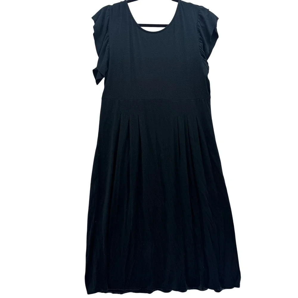Soma Cool Days Women's M Black Knit Dress Ruffle Sleeve‎ Pleated Knee Length